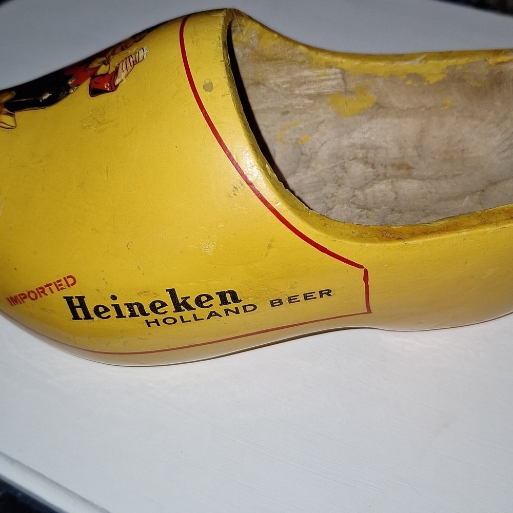 Vintage 1970s Dutch Carved Heineken Wooden Shoe Clog Promotional Item - Picture 4 of 7